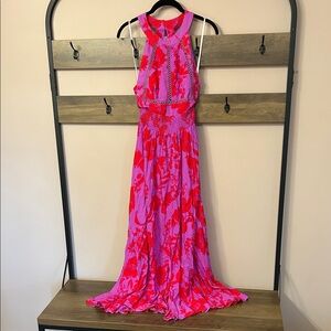 Vibrant Floral Halter Maxi Dress
